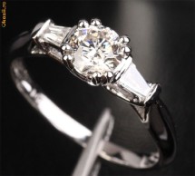Inel logodna aur 14K BRILIANT 0.65ct + 2 DIAMANTE Baguette foto