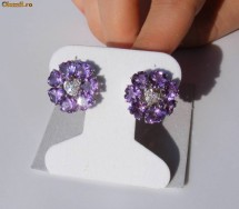 Cercei designer aur 14K, 8.4g, model clip ornati cu 9 CARATE AMETISTE si BRILIANTE !!! foto