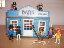 playmobil soldati cowboys si indieni , casa banca western 1/32 setul 2 foto