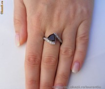 Inel designer aur 10K, 3.2g, montura deosebita cu TOPAZ SMOKY trillion si accente BRILIANTE !!! foto