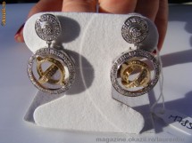 Extraordinari Cercei designer aur 14K in 2 culori, 8g, model UNICAT cu sfera rotativa ornati cu 200 BRILIANTE !!! foto