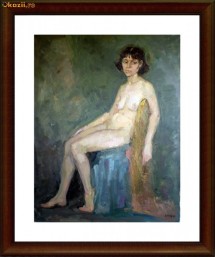 Pictura veritabila, tablou vechi in ulei pe panza - Nud relaxat - S.Mutzner foto