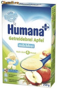 Cereale Humana MERE fara LAPTE (bebe peste 4 luni) 250 gr, GERMANIA (livrare gratuita la comenzi peste 70 lei - vezi detalii in poza nr.2) foto