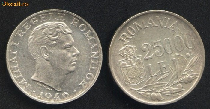 M - 25.000 LEI 1946 - MONEDA DE ARGINT VF foto mare