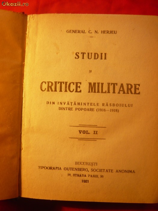 STUDII SI CRITICE MILITARE-GEN. C. N. HERJEU-1921 foto mare