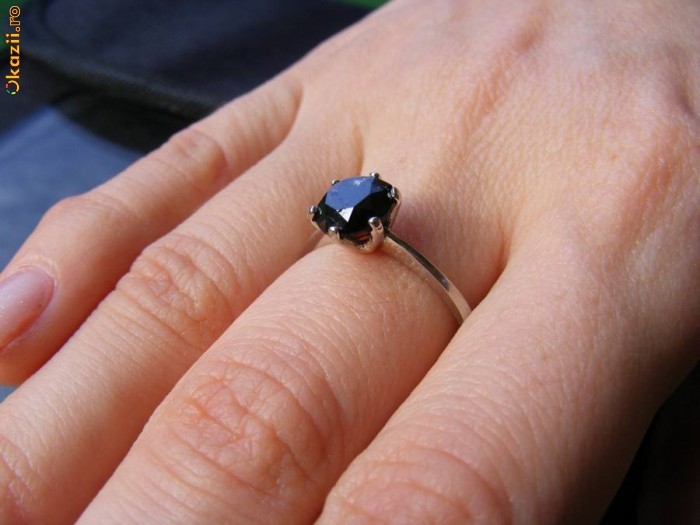 Inel solitaire aur 14K DIAMANT negru 7.1*5mm (1.65 CT) foto mare