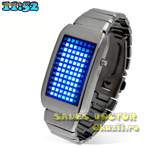 Super ceas led-uri albastre Zero Kelvin! Curea metalica.Tokyoflash.Nou foto mare