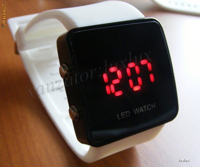 Ceas de mana cu led-uri dama/barbatesc, curea silicon alb, sport, casual,watch.Nou! foto mare