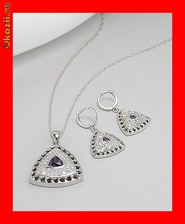 Set Cercei Si Pandantiv Argint 925-Zirconiu Model Elegant SAG-020 foto mare