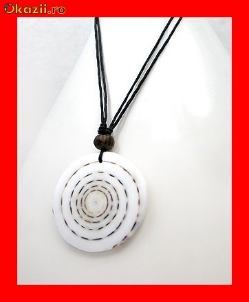 Lant Fantezie Bumbac-Pandantiv Mare Forma Cerc Abalone Alb LFAN-008 foto mare