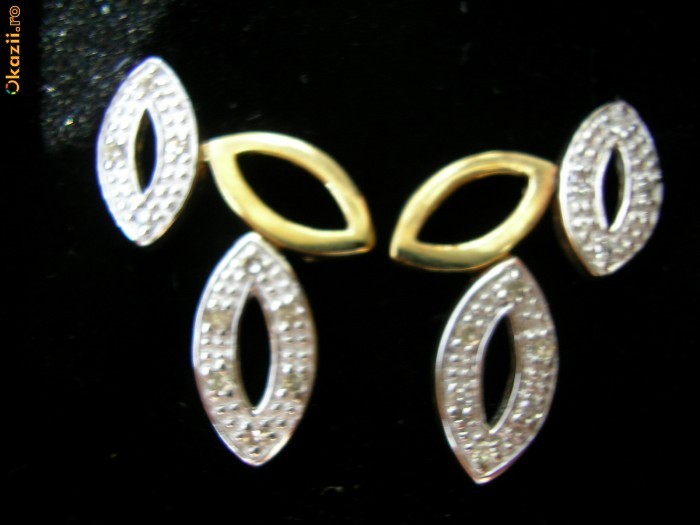 Cercei din aur cu diamante naturale 0,10 ct, deosebiti foto mare