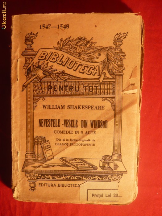 W.Shakespeare -Nevestele vesele din Windsor -BPT interbelic foto mare