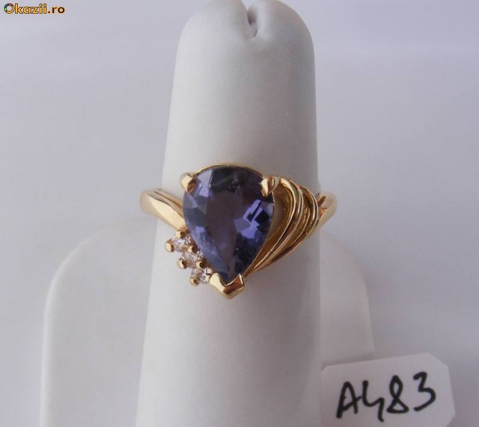 Inel aur 14K, 4.5g, montura IOLIT 2CT si 3 BRILIANTE de 2mm foto mare