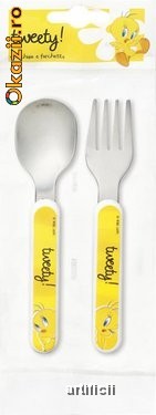 Set tacamuri furculita si lingura TWEETY YELLOW foto mare