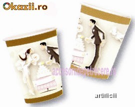 10 Pahare carton 200ml WEDDING foto mare