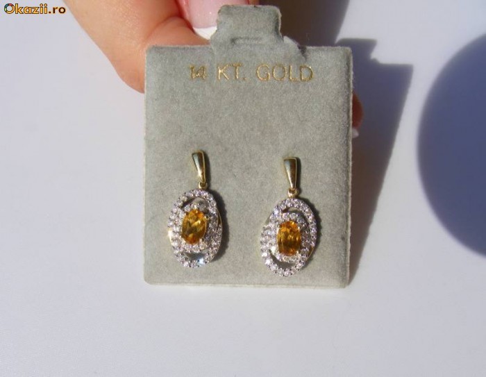Cercei designer aur 14K, 3.8g, model SWIRL ornati cu 2.25 CARATE CITRINE si BRILIANTE !! foto mare