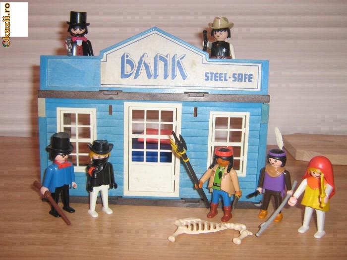 playmobil soldati cowboys si indieni , casa banca western 1/32 setul 2 foto mare