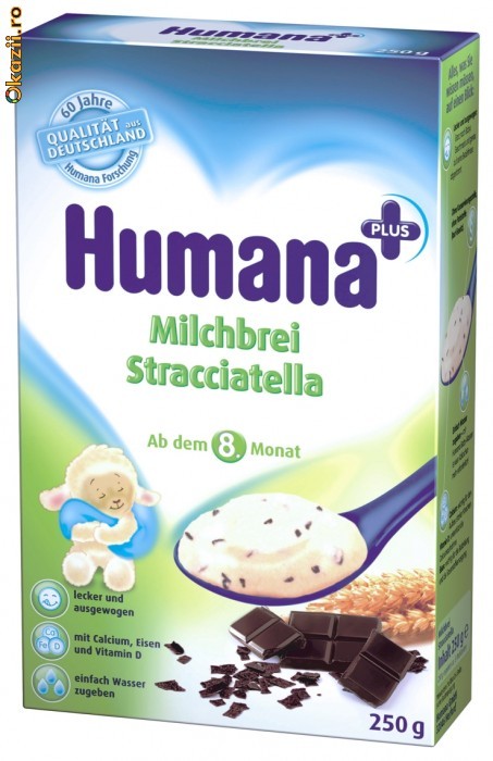 Cereale Humana cu lapte si STRACIATELLA (bebe peste 8 luni) 250 gr, GERMANIA (livrare gratuita la comenzi peste 70 lei - vezi detalii in poza nr.2) foto mare