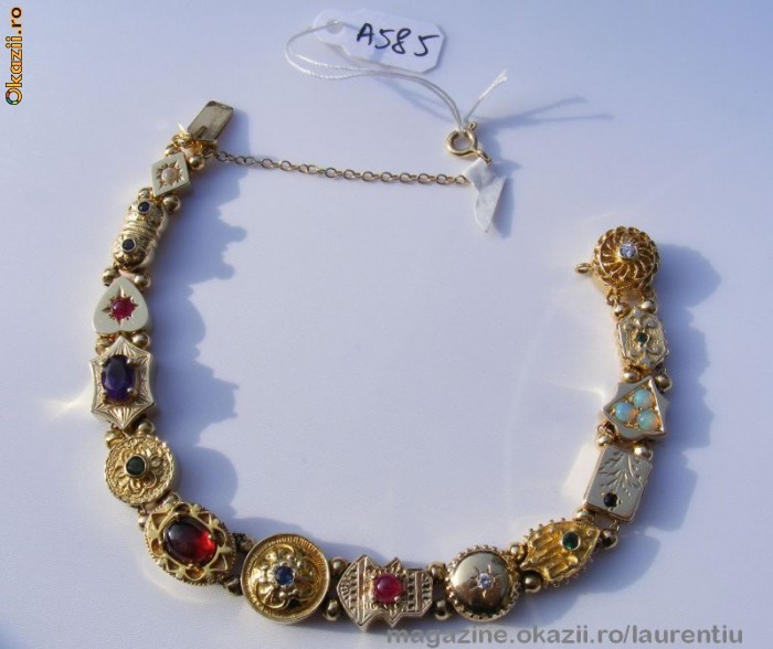 MINUNATIE Bratara designer aur 14K, 30g, 14 slidere ornate cu multiple pietre pretioase !! foto mare