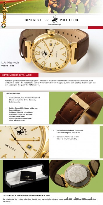 CEAS DE LUX GOLD-Beverly Hills Polo Club-Santa Monica Boulevard Gold-399e-ORIGINAL-Editie Limitata-SIGILAT-Garantie Producator-La Pret Final foto mare