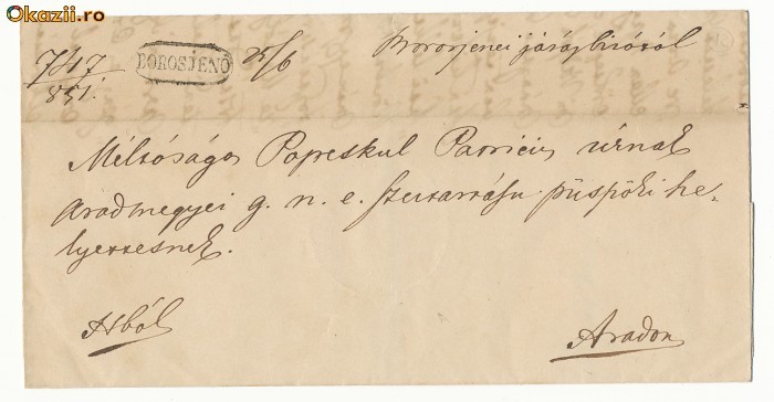 RFL ROMANIA TRANSILVANIA 1851 plic oficial cu stampila prefilatelica  austrica din Ineu judArad - BOROSJENO foto mare