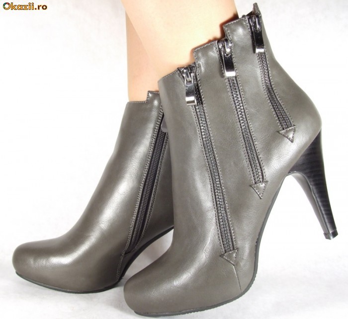 Botine dama/dame/femei gri casual cu toc (cod AM611) foto mare