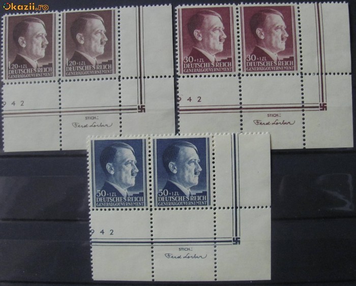Serie neuzata - Germania / Generalgouvernement - 1942 - Aniversare Adolf Hitler foto mare