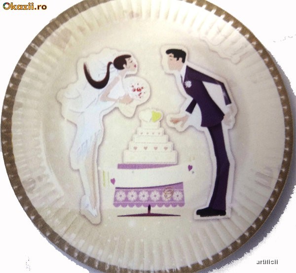 Set de 10 farfurii carton 18cm WEDDING foto mare