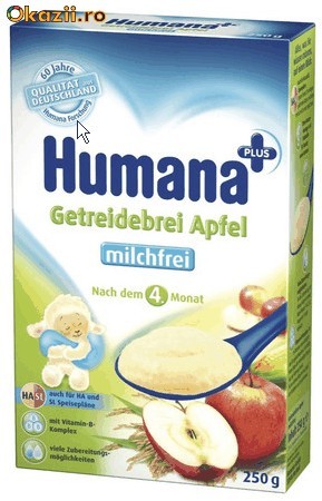 Cereale Humana MERE fara LAPTE (bebe peste 4 luni) 250 gr, GERMANIA (livrare gratuita la comenzi peste 70 lei - vezi detalii in poza nr.2) foto mare