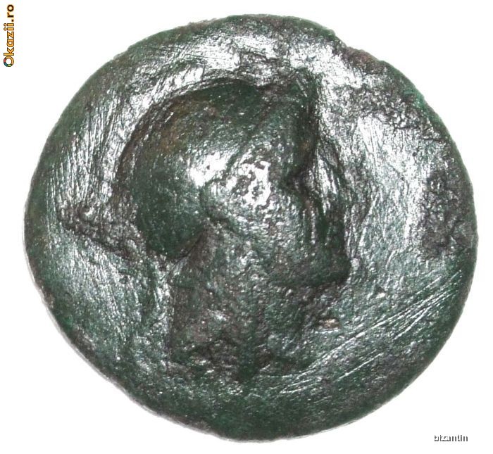 GRECIA ANTICA - PERGAMON , ZEITA ATENA REVERS  BUFNITA , SEC II i.Hr. , diametru : 21mm foto mare
