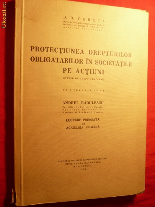 DD.GEROTA - Soc. pe Actiuni- Drepturi Obligatari , 1932 foto mare